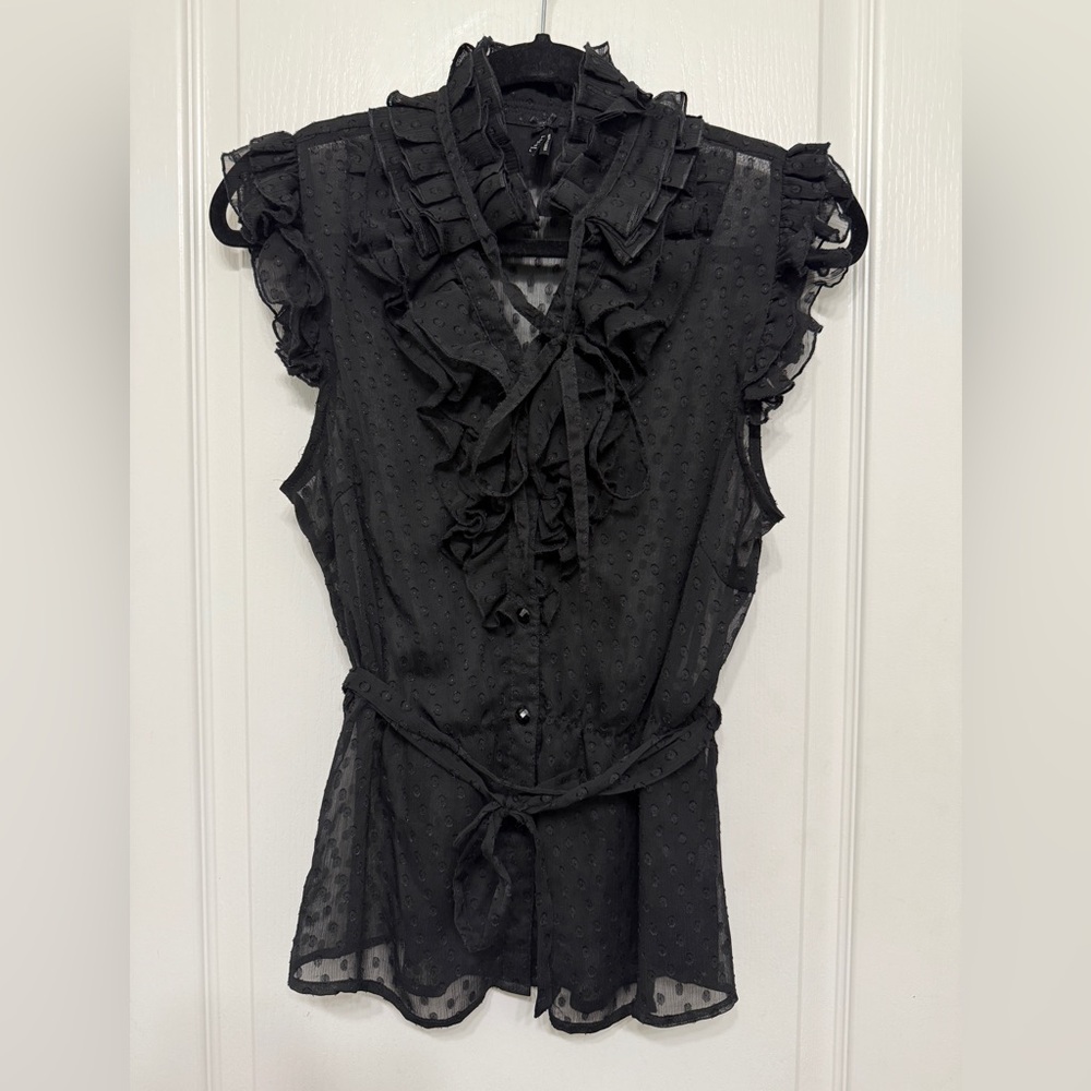 Lapis Black Ruffled Blouse